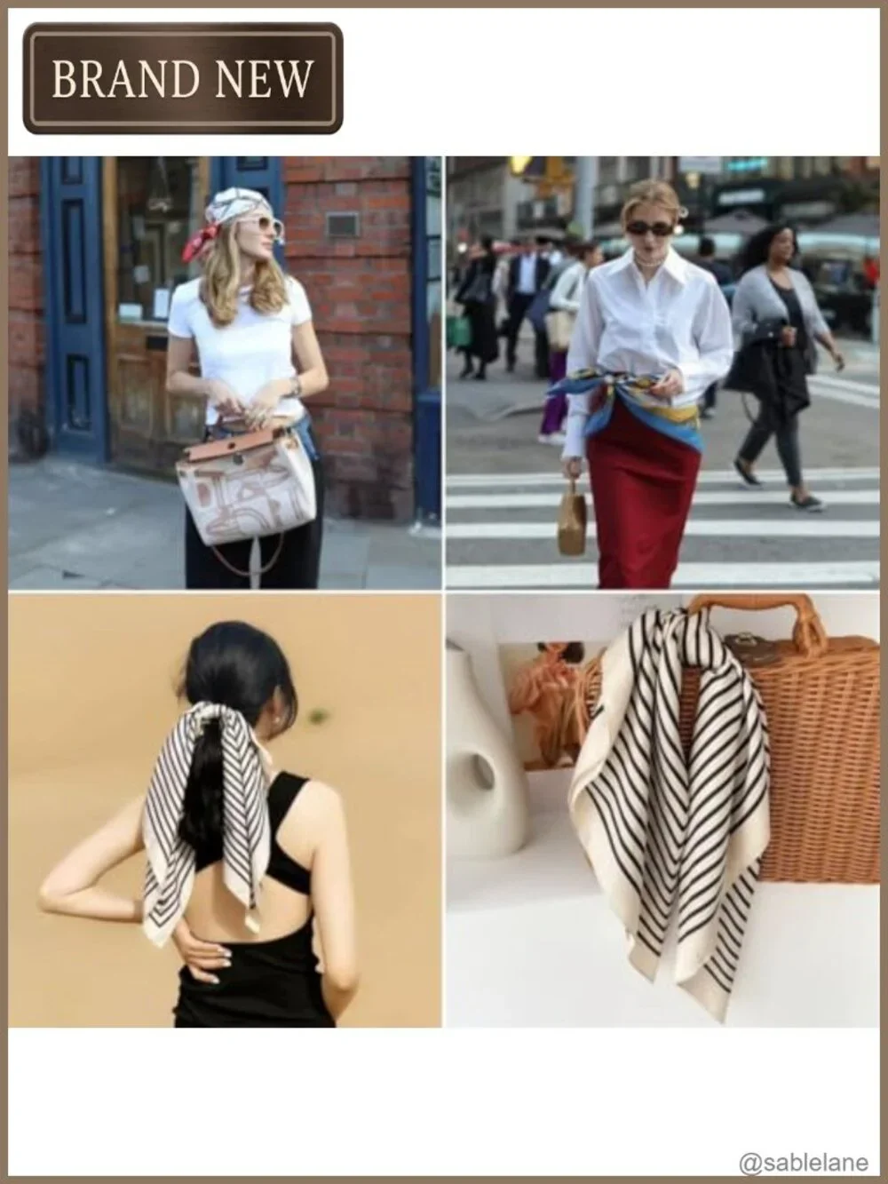 Silk Feeling Square Hair Scarf Bandana for Women 27.5